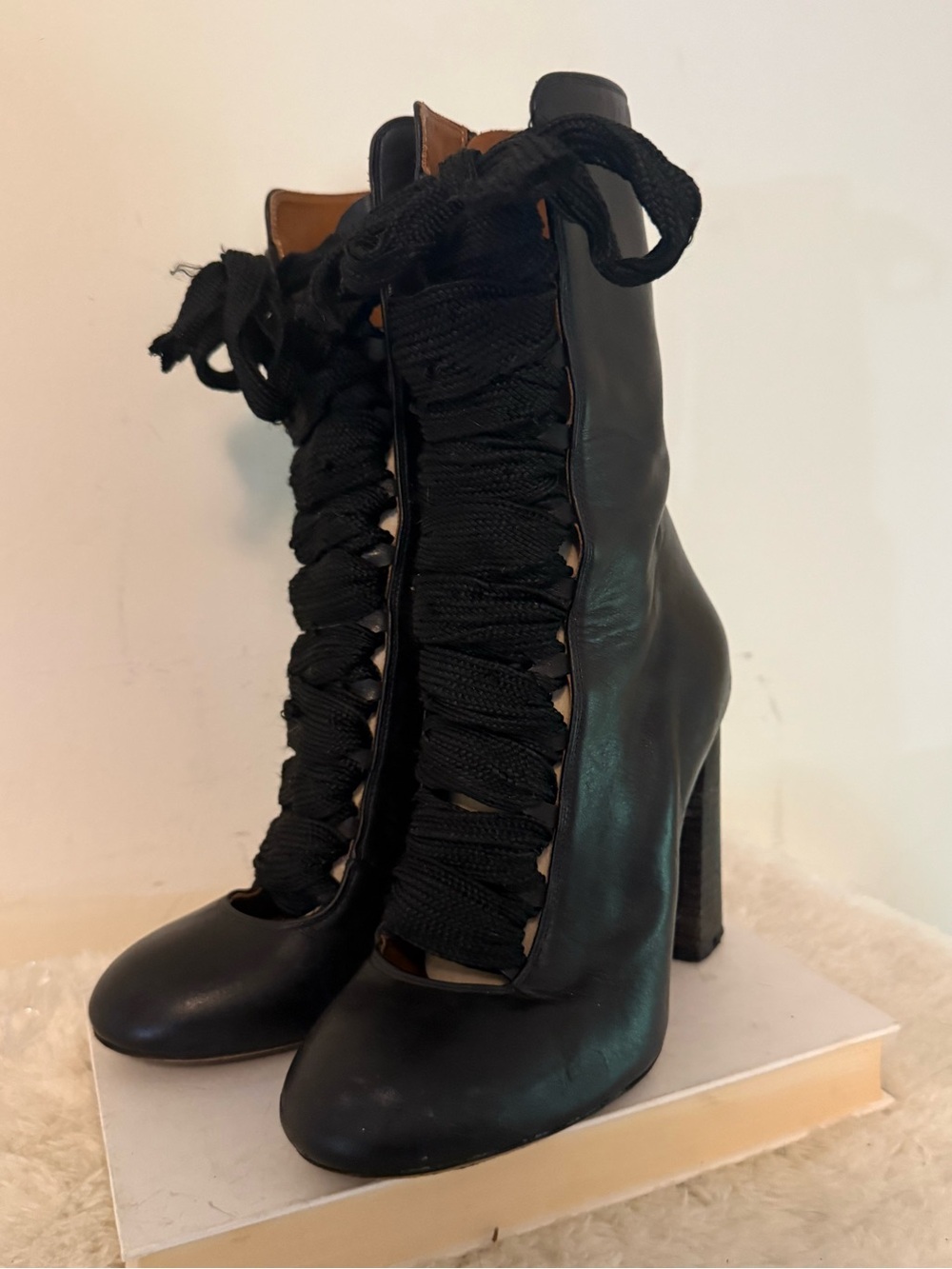 Chloe Black Lace-Up High Heel Ankle Boots Beautiful EU37